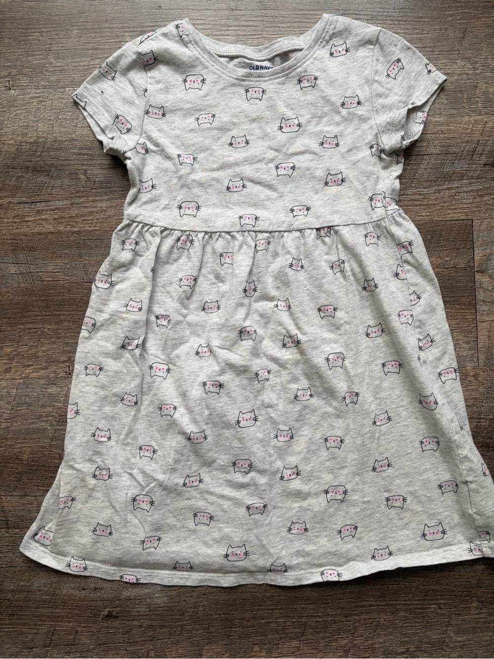 Old Navy Light Gray Girls Cat Print Dress with Pink Accents